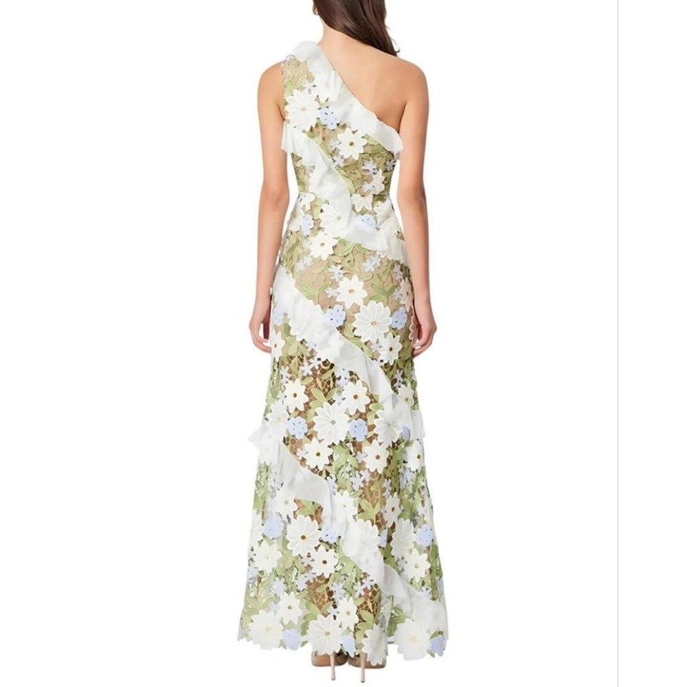 Linda Charm Floral Applique Nude Underlay Ruffle Maxi Gown new 8 - Picture 2 of 14